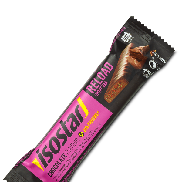 Packshot_Isostar Riegel Reload After Sport_Schokolade_Proteinriegel
